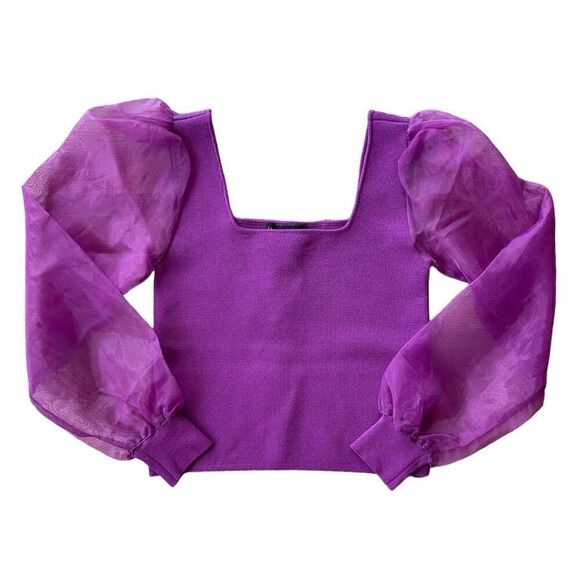 House Of Harlow Purple Sheer Puff Sleeve Square Neck Top NWT Size Extra Small - Picture 1 of 6